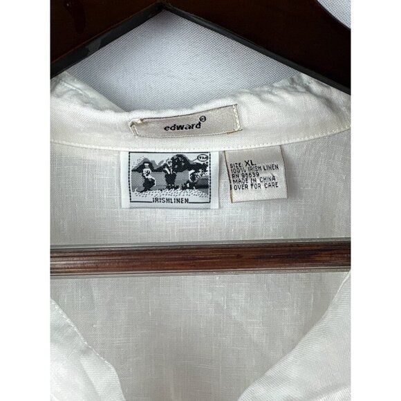 Women’s Edward XL Irish Linen Shell Button Up White Floral Embroidery 3 Quarter - Picture 5 of 5